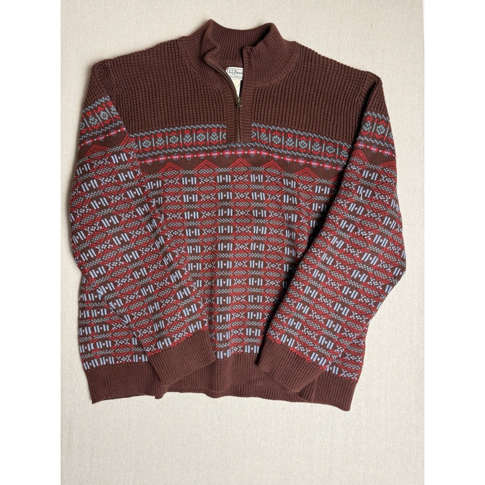 Men's L.L. Bean Organic Cotton Waffle Sweater Quarter Zip Fair Isle 515591 XXXL